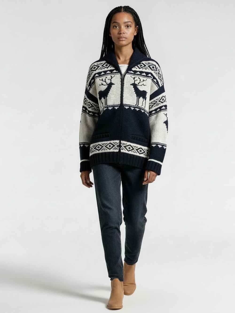 Lost Horizons Woodland Stag Cardigan from Sundance Unisex 2XL Wool Full Zip NWT